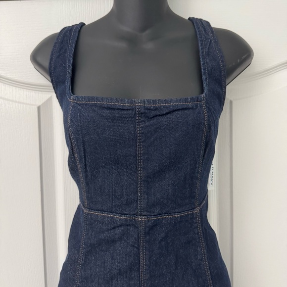 Denim dark blue wash fit and flare square neck midi dress NWT Small - Picture 4 of 7